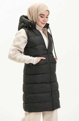 Gilet Matelassé Long à Fermeture 8005-09 Noir Vison 8005-09