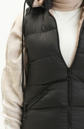 Gilet Matelassé Long à Fermeture 8005-09 Noir Vison 8005-09