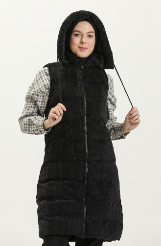 Gilet Matelassé à Capuche en Velours 8010-03 Noir 8010-03