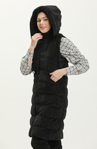 Gilet Matelassé à Capuche en Velours 8010-03 Noir 8010-03