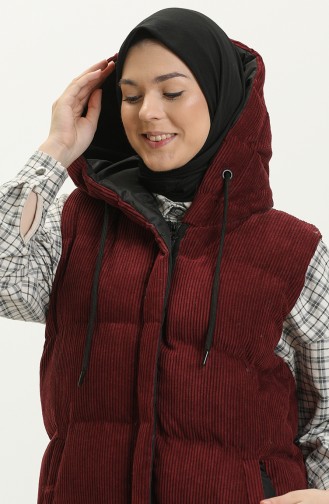 Gilet à Capuche en Velours 8011-02 Bordeaux 8011-02