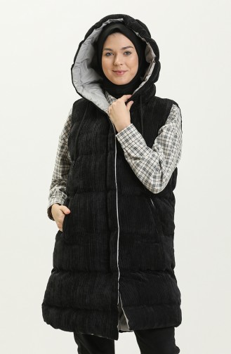 Gilet à Capuche en Velours 8011-03 Noir Gris 8011-03