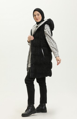 Hooded Corduroy Vest 8011-03 Black Gray 8011-03