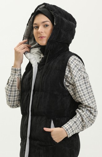 Gilet à Capuche en Velours 8011-03 Noir Gris 8011-03