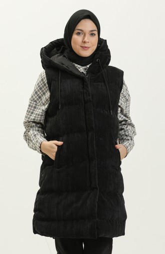 Gilet à Capuche en Velours 8011-04 Noir 8011-04