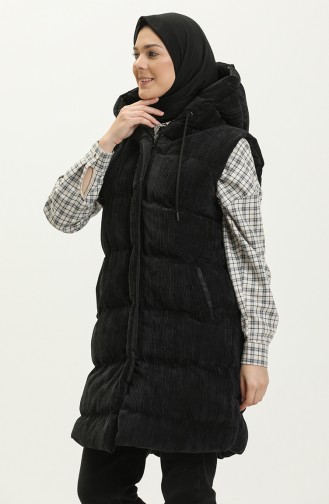 Gilet à Capuche en Velours 8011-04 Noir 8011-04
