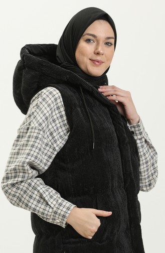 Gilet à Capuche en Velours 8011-04 Noir 8011-04