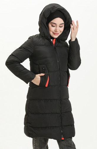 Manteau Long Matelassé à Capuche 8006-06 Noir Orange 8006-06