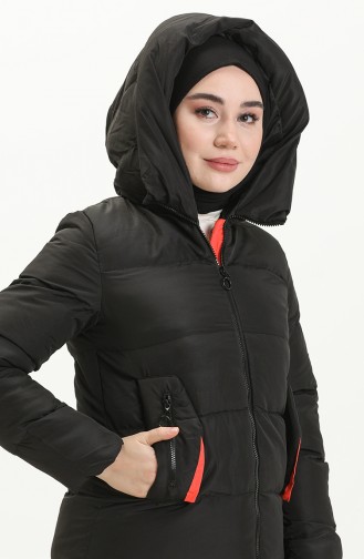 Manteau Long Matelassé à Capuche 8006-06 Noir Orange 8006-06