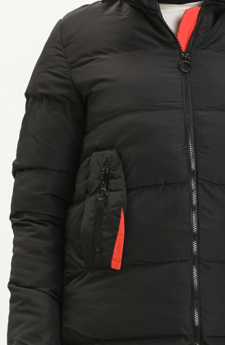 Manteau Long Matelassé à Capuche 8006-06 Noir Orange 8006-06