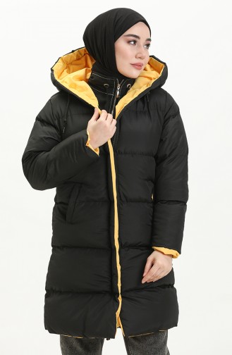 Hooded Puffer Coat 8007-07 Black Yellow 8007-07