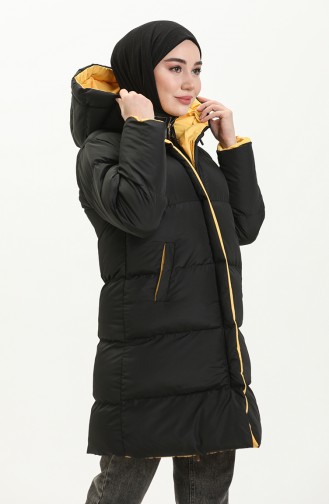 Hooded Puffer Coat 8007-07 Black Yellow 8007-07