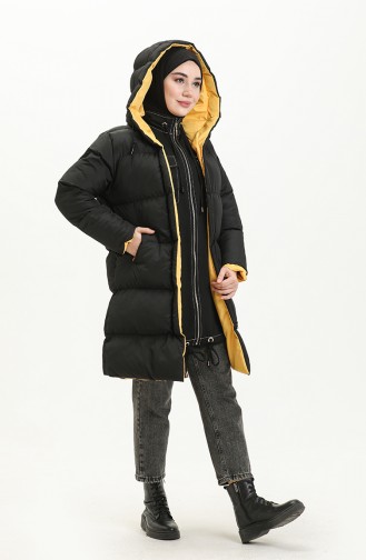 Hooded Puffer Coat 8007-07 Black Yellow 8007-07