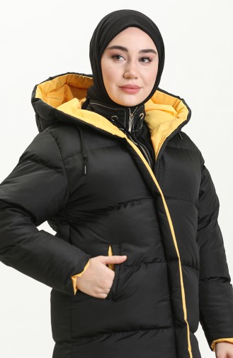 Hooded Puffer Coat 8007-07 Black Yellow 8007-07