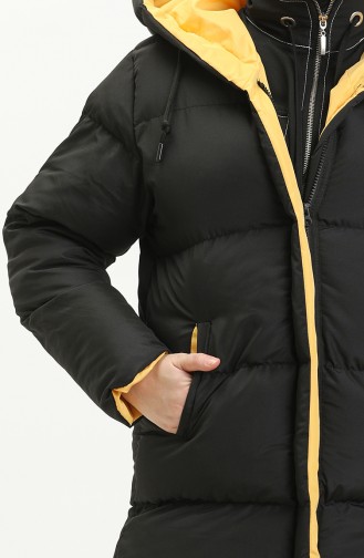 Hooded Puffer Coat 8007-07 Black Yellow 8007-07