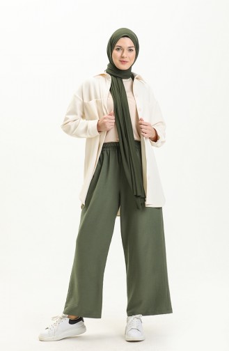 Oyya Pantalon Large à Taille Élastique 228439A-05 Khaki 228439A-05