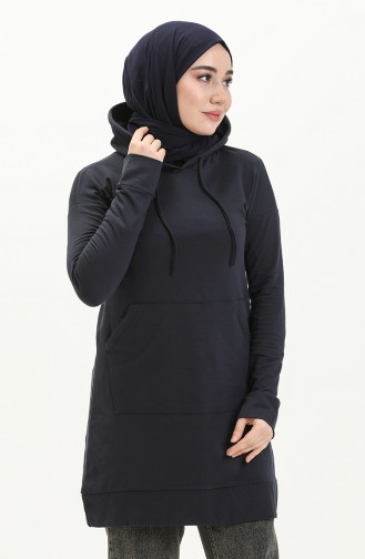 Lacivert Kapşonlu Yaka Basic Örme Sweatshirt 10383