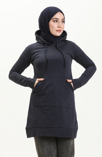Lacivert Kapşonlu Yaka Basic Örme Sweatshirt 10383