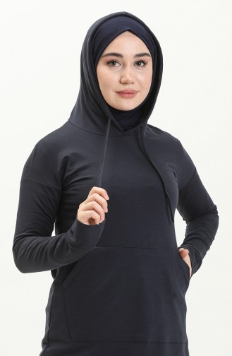 Lacivert Kapşonlu Yaka Basic Örme Sweatshirt 10383