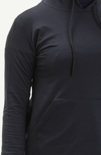 Lacivert Kapşonlu Yaka Basic Örme Sweatshirt 10383