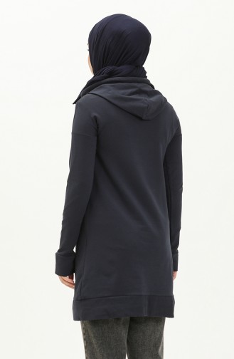 Lacivert Kapşonlu Yaka Basic Örme Sweatshirt 10383