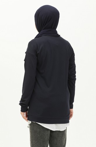 Lacivert Bisiklet Yaka Baskı Detaylı Örme Sweatshirt 10384 02