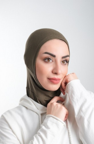 Haki Pratik Hazır Geçmeli Tesettür Bone Sandy Kumaş Spor Hijab 2113 09