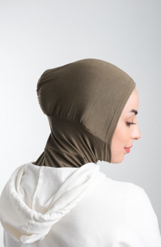 Haki Pratik Hazır Geçmeli Tesettür Bone Sandy Kumaş Spor Hijab 2113 09