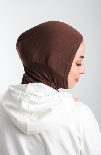 Kahverengi Pratik Hazır Geçmeli Tesettür Bone Sandy Kumaş Spor Hijab 2113 14