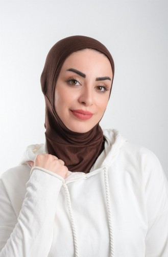 Kahverengi Pratik Hazır Geçmeli Tesettür Bone Sandy Kumaş Spor Hijab 2113 14