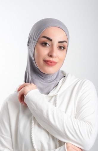 Gri Pratik Hazır Geçmeli Tesettür Bone Sandy Kumaş Spor Hijab 2113 15