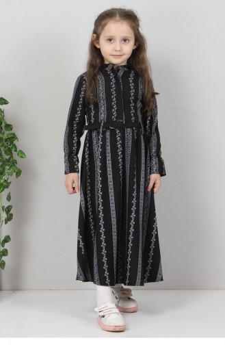 Şerit Çiçekli Çocuk Elbise Siyah 10435