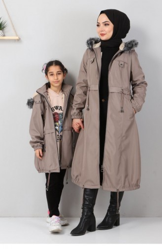Püskül Detaylı Çocuk Mont Bej 10302