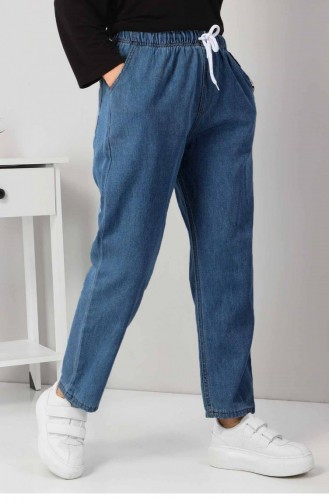 Beli Lastikli Boyfriend Kot Pantolon Mavi 5998