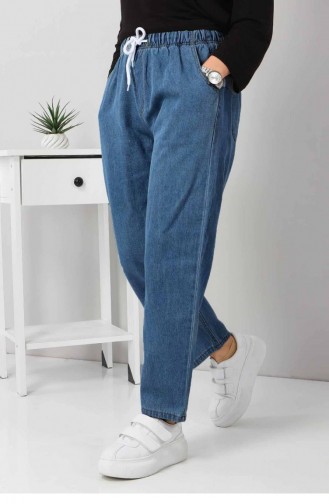 Beli Lastikli Boyfriend Kot Pantolon Mavi 5998