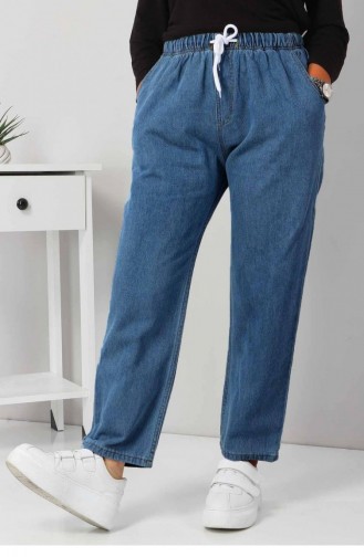 Beli Lastikli Boyfriend Kot Pantolon Mavi 5998