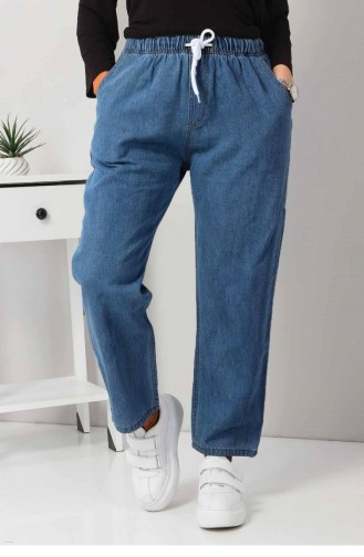 Beli Lastikli Boyfriend Kot Pantolon Mavi 5998