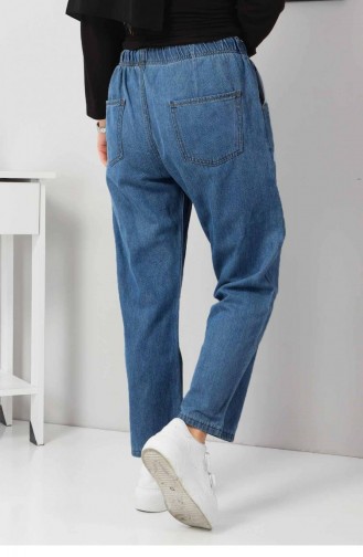 Beli Lastikli Boyfriend Kot Pantolon Mavi 5998