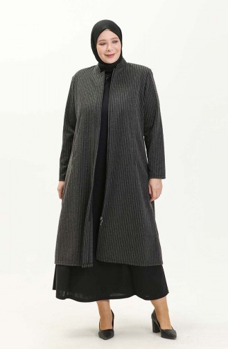 Große Größe Jacquard gestreifte Cape mit Richterkragen 0352-01 Grau 0352-01