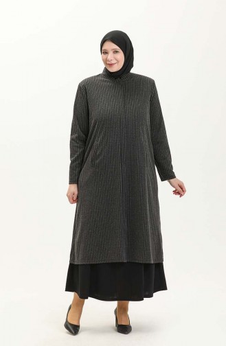 Große Größe Jacquard gestreifte Cape mit Richterkragen 0352-01 Grau 0352-01