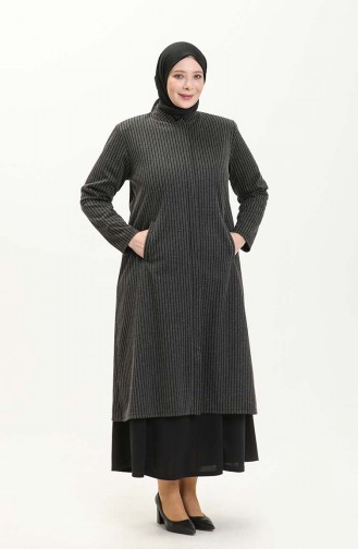 Große Größe Jacquard gestreifte Cape mit Richterkragen 0352-01 Grau 0352-01