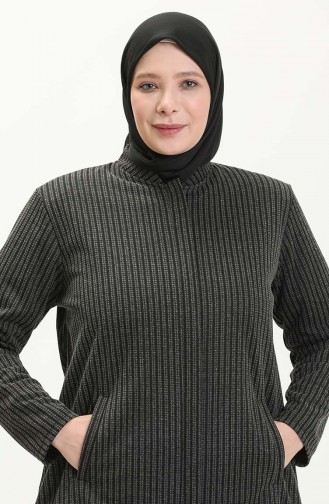 Große Größe Jacquard gestreifte Cape mit Richterkragen 0352-01 Grau 0352-01