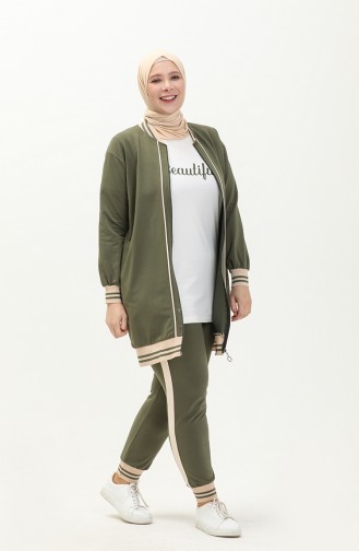 Plus Size Three Piece Tracksuit 6000-08 Khaki 6000-10