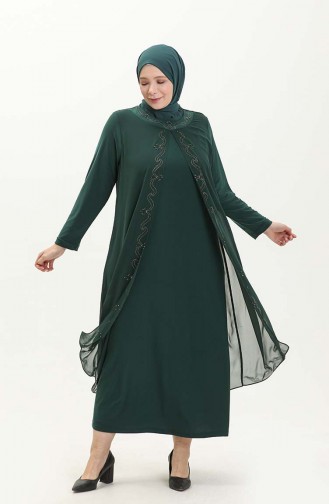 Robe de Soirée Brodée de Pierre Grande Taille 5098-08 Vert Emeraude 5098-08