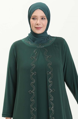 Robe de Soirée Brodée de Pierre Grande Taille 5098-08 Vert Emeraude 5098-08