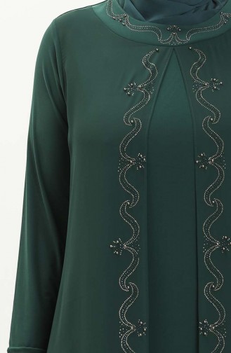 Plus Size Stone Embroidered Evening Dress 5098-08 Emerald Green 5098-08