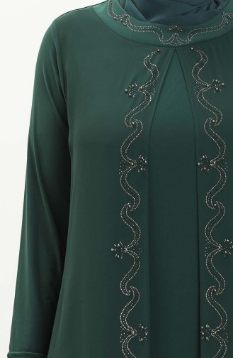 Robe de Soirée Brodée de Pierre Grande Taille 5098-08 Vert Emeraude 5098-08