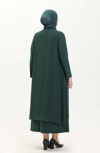 Robe de Soirée Brodée de Pierre Grande Taille 5098-08 Vert Emeraude 5098-08