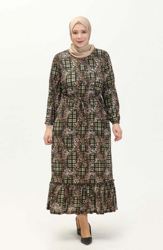 Robe Grande Taille Farbalı 4574A-02 Khaki 4574A-02