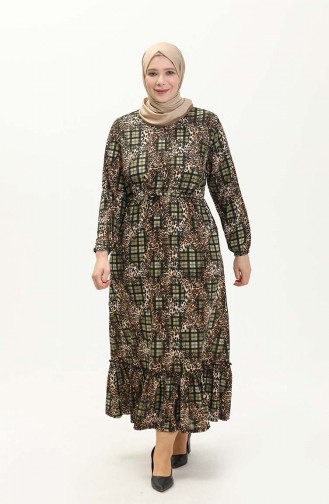 Robe Grande Taille Farbalı 4574A-02 Khaki 4574A-02